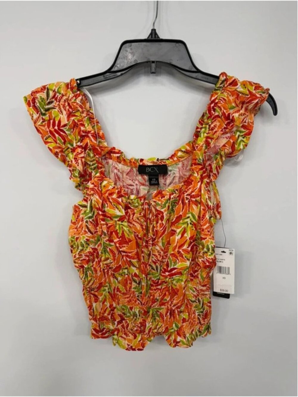 BCX Women's Floral Print Ruffle Sleeve Top XS